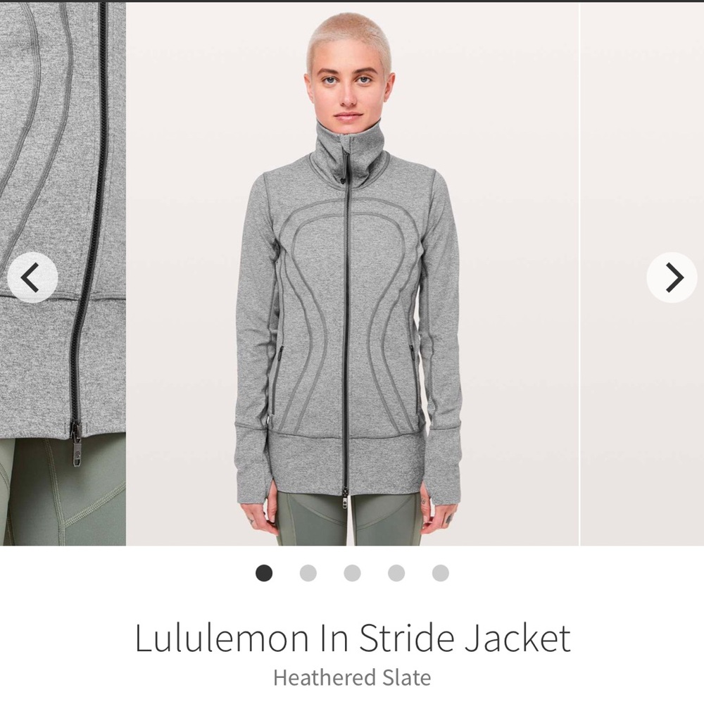 Lululemon In Stride Jacket Coral Coal Strata Stripe Thumbholes Women’s Size 6